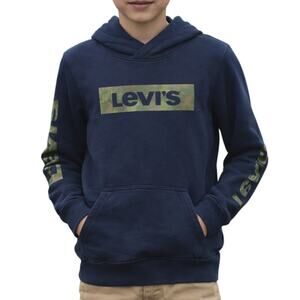 Levi’s Boys Large Blue Hoodie Sweatshirt Green Camo Pullover Kangaroo Pocket